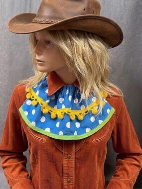Vintage Polka dot jabot with pompom trim